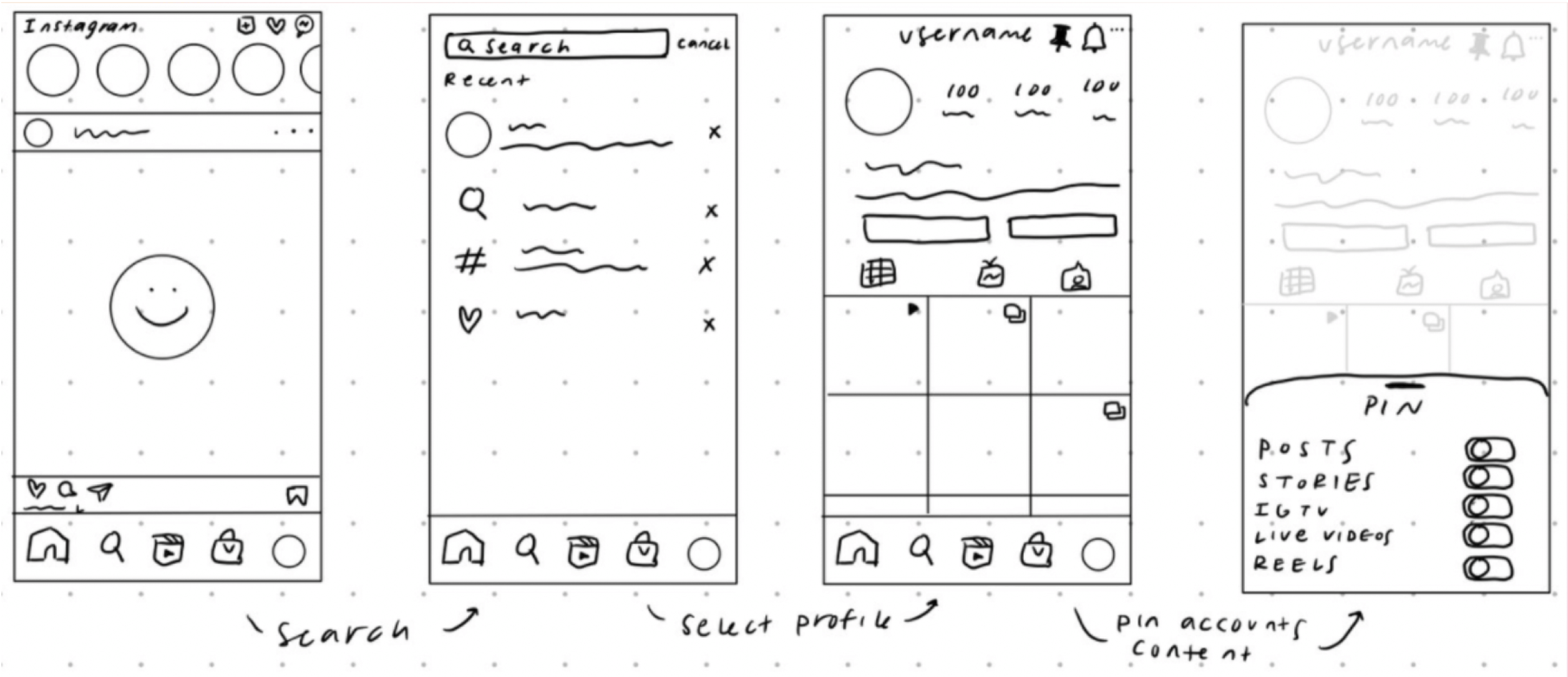 pinning accounts wireframes